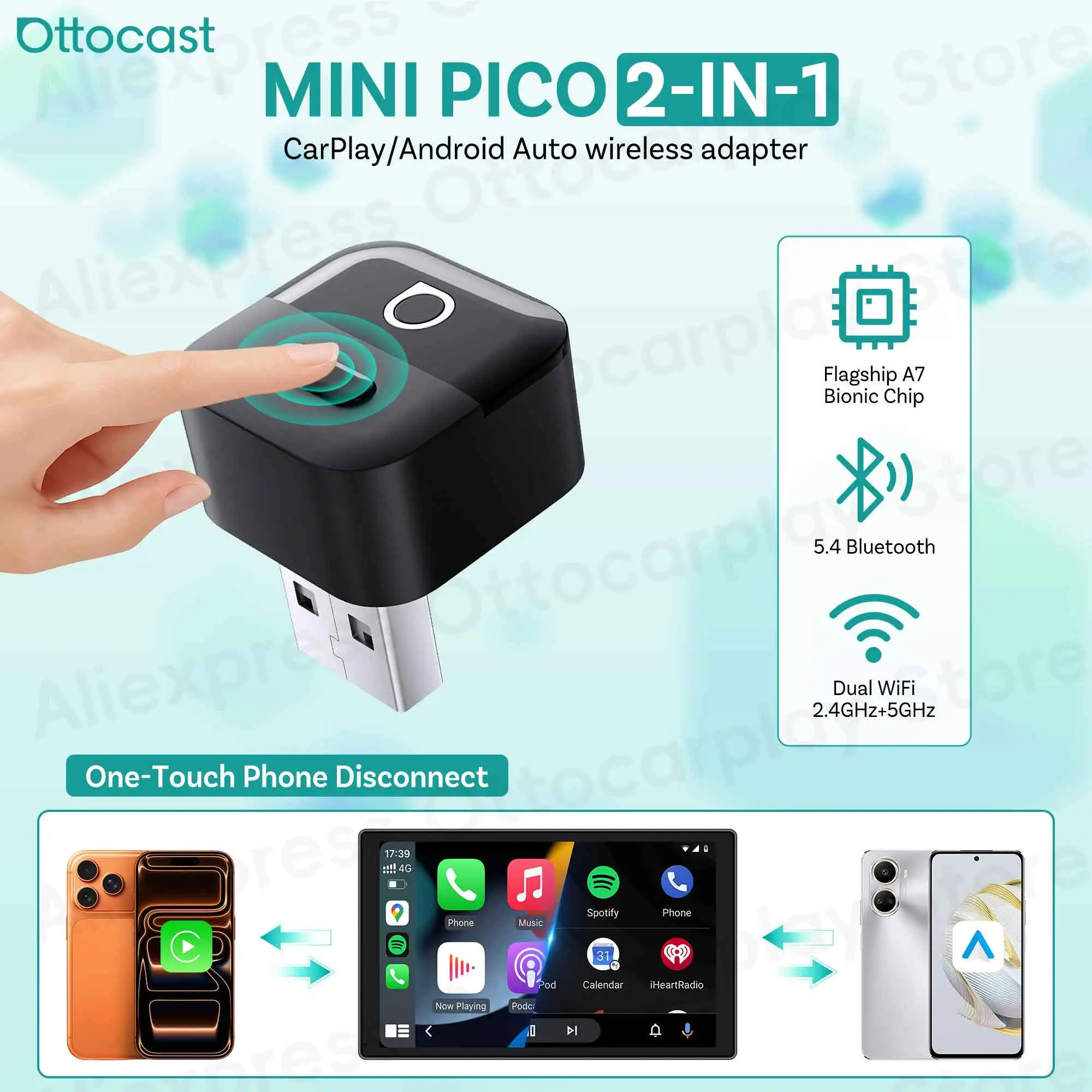 Phone Accessories Android - محول OTTOCAST Mini Pico 2026 لاسلكي
